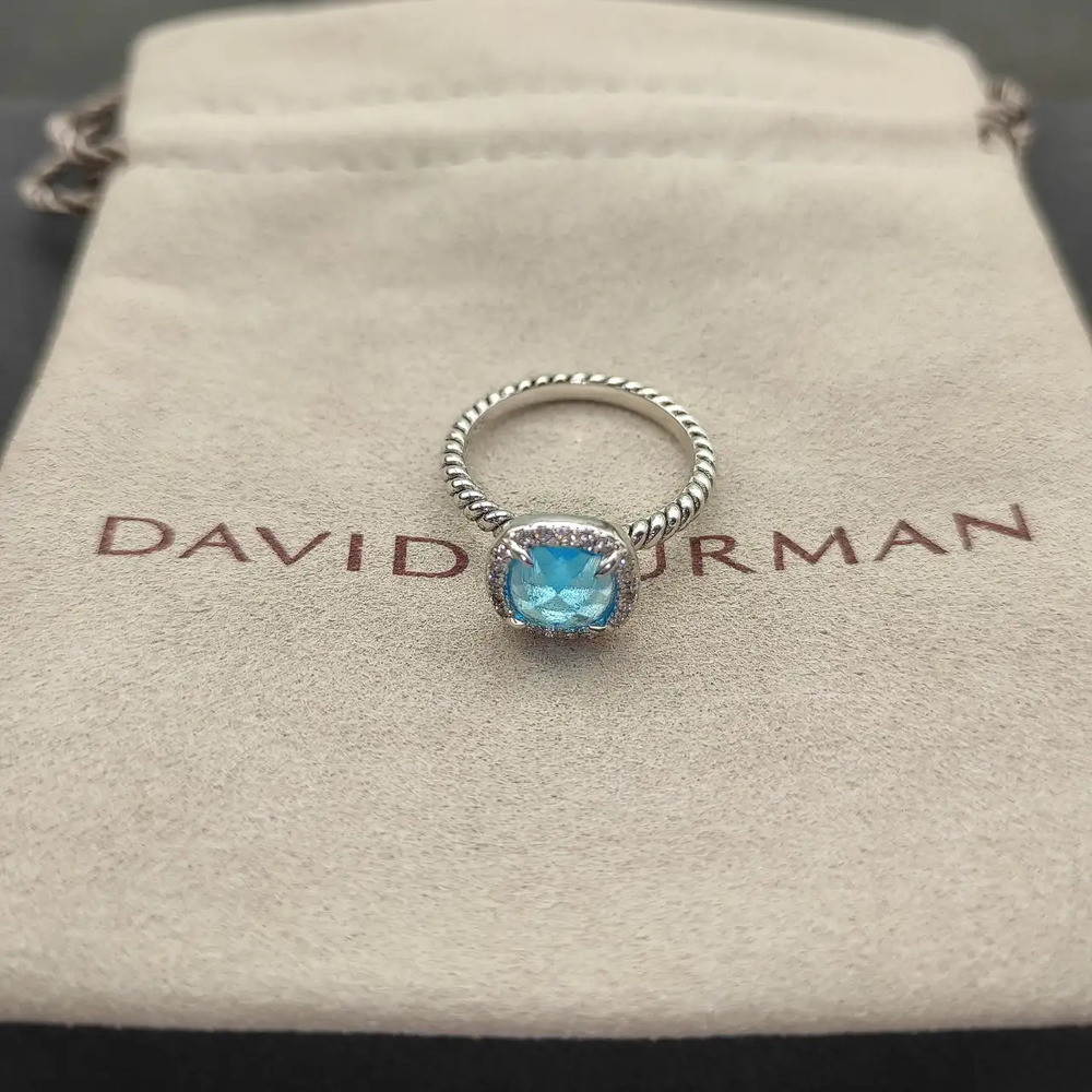 David Yurman four-prong square blue diamond ring